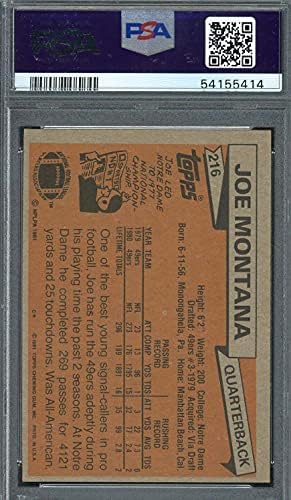 Joe Montana 1981 Topps Labdarúgó Újonc Kártya 216 Osztályozott PSA 5
