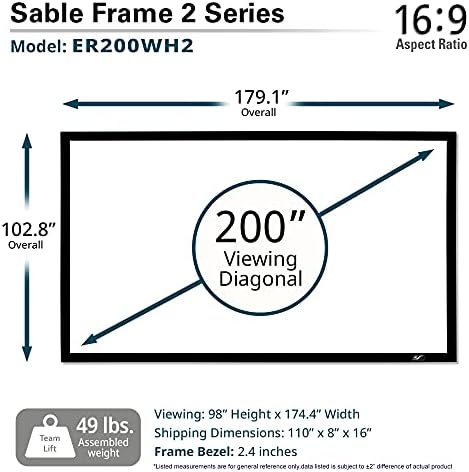 Elite Screens Sable Keret 2 Sorozat, 200 hüvelykes Képátlójú, 16:9, Aktív 3D-s 4K Ultra HD Ready Rögzített