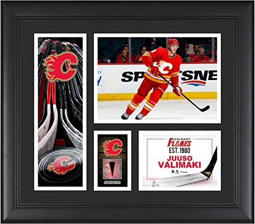 Juuso Valimaki Calgary Flames Keretes 15 x 17 Játékos Kollázs egy Darab Játék-Puck - NHL Játékos Plakkok,