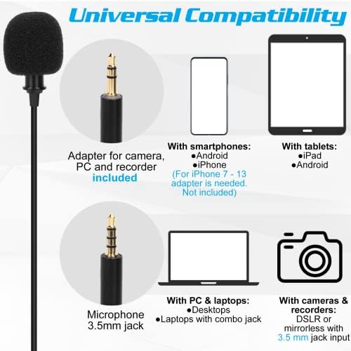 Professzionális Csíptetős Hajtóka Mikrofon Tecno Pop 2 F Kompatibilis az iPhone Telefon vagy a Kamera