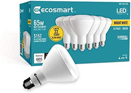 Ecosmart Fényes Fehér LED BR30 Szabályozható Árvíz Izzó, 65W Csere, 9 Watt, 655 Lumen - 3000K - Beltéri/Kültéri