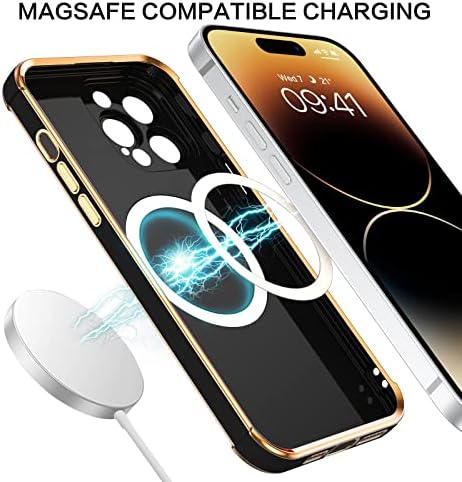 BENTOBEN iPhone 14 Pro Max Telefon Esetében [Kompatibilis Magsafe] Slim Vékony Luxus Arany Szív Design