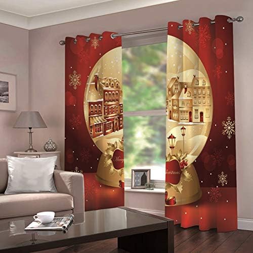 Daesar Karácsonyi Fűzőlyuk Függönyök, Sötétítő Függönyök 2 Panel Piros Sárga Függöny, Függönyök Hálószoba