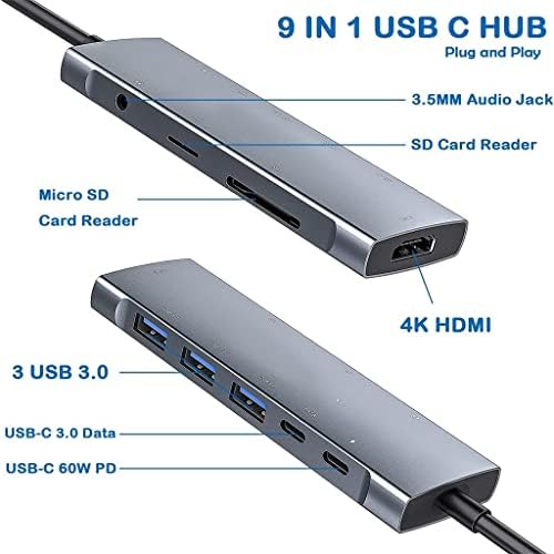 ASUVUD USB-C HUB 4K PD Töltés, SD/Micro kártyaolvasó, USB 3.0, 3.5 mm-es Fejhallgató Jack Típus C