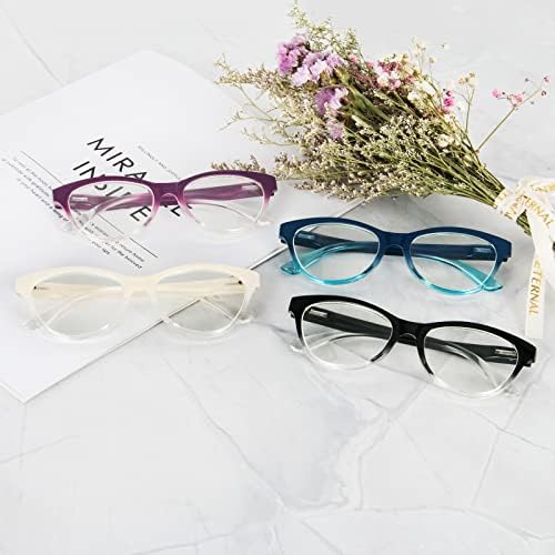 prtcslwd 4 Csomag Ovális Olvasó Szemüveg Női Kék Fény Blokkoló Szemüveg, Hölgyek Elegáns, Színes Olvasók