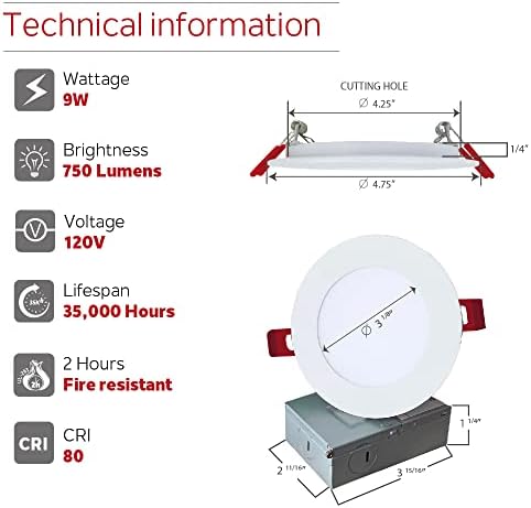 Nadair Beltéri - Kültéri 4 LED Süllyesztett Ultra Slim Fények, 1-Csomag, IC-Mért, Szabályozható, 12W=80W,
