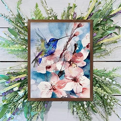 Tavaszi Kolibri Virág Keretes Fa Jelek Kék Madár Orchidea Festmény Wall Art Jelek Retro Virágos Fa Dekoráció