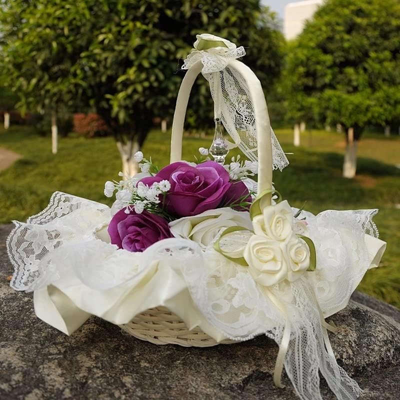 ZJHYXYH Nyugati stílusú Esküvői Kellékek Csipke Anyagból Esküvői Virág Kosár Koszorúslány Kezében Kosár,