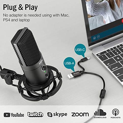 USB Mikrofon Készlet, 3,5 mm/6.35 mm-es Fejhallgató Stúdió Felvétel Ellenőrzése, Szerencsejáték Streaming