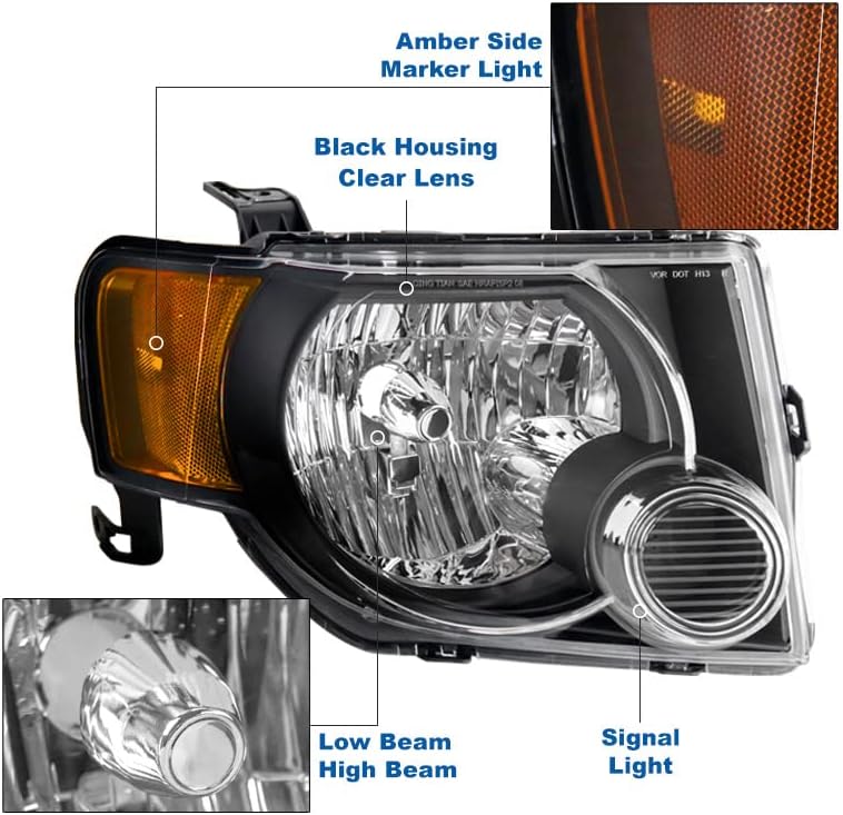 ZMAUTOPARTS Csere Fekete Fényszórók, Fényszóró, 6 Fehér LED Világítás DRL A 2008-2012-es Ford Escape