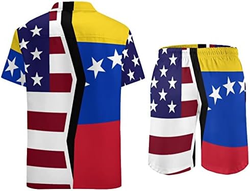 Amerikai-Venezuelai Zászló Férfiak 2DB Hawaii Set Gombot Lefelé Laza Fit Póló Pólók Beach Nadrág, Tréningruha