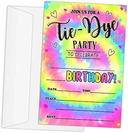 RLCNOT Születésnapi Meghívók, Kártyák Borítékok Készlet 20 - Nyakkendő Festék Szülinapi Meghívók Gyerekeknek,