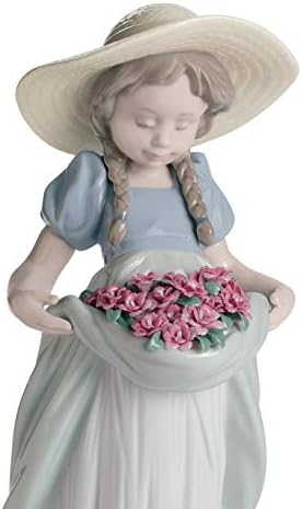 LLADRÓ Bőséges Virágok Lány, Szegfű Figura. Porcelán Kislány virággal Ábra.