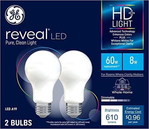 A GE Lighting Felfedi, LED Izzók, 9 Watt (60 Watt Egyenértékű) HD+ Fény, hagyományos Izzó Forma, Közepes