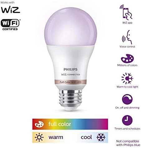 Philips Wiz csatlakoztatott 2-Pack csomag 19 LED-es Wi-Fi Smart Izzó SZÍNES 800 Lumen Szabályozható 60w