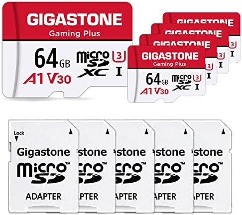 [Gigastone] 64 gb-os 5-Pack Micro SD Kártya, Szerencsejáték Plusz, MicroSDXC Memória Kártya Nintendo-Kapcsoló,