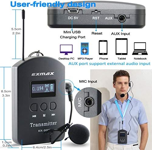 EXMAX EX-200E UHF Vezeték nélküli Hang Akusztikus Átviteli Egyidejű Tolmácsolás Rendszer a Társadalmi