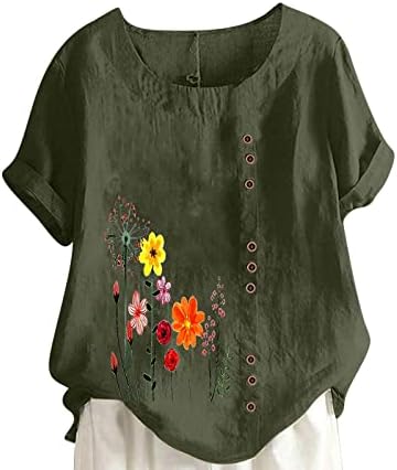 Ágynemű Pamut Felső Tshirt Női Rövid Ujjú Sleeve Rose Daisy Virágos Grafikus Plus Size Társalgó Blúz CZ