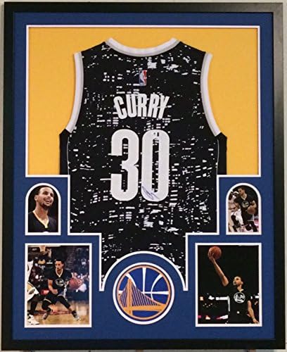 Stephen Curry Aláírt Egyedi Keretezett Golden State Warriors Jersey GA COA