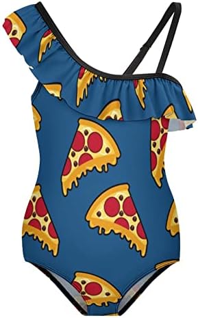 WEEDKEYCAT Pizza Doodle Lányok egyrészes Fürdőruha Fodros vállpánt Fürdőruha Strandcuccot fürdőruha
