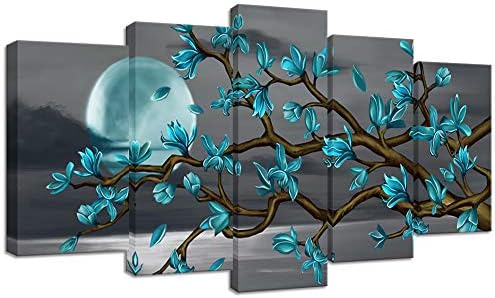 Visual Art Dekor Szép Virágok Wall Art Absztrakt Teal Magnólia Virága Felett Tenger Vászon Nyomatok Galéria