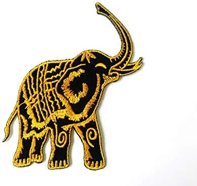 TH Elefánt Fekete-Sárga Embléma Vintage Állatok Vadon élő állatok Logó Foltokat Varrni Vas a Hímzett Applied