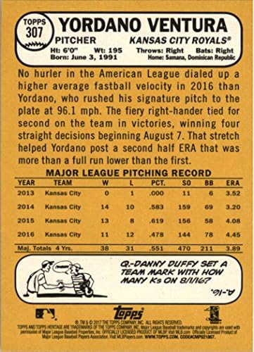 2017 Topps Örökség 307 Yordano Ventura Kansas City Royals Baseball Kártya