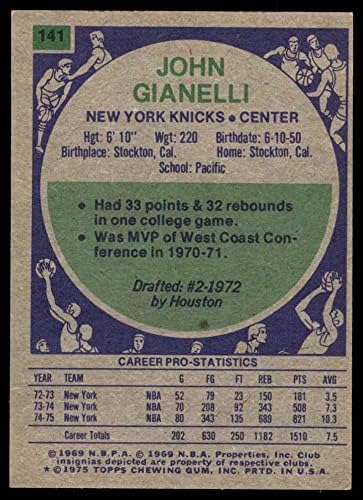 1975 Topps 141 John Gianelli New York Knicks (Kosárlabda Kártya) VG/EX+ Knicks Egyetem a Csendes-óceán