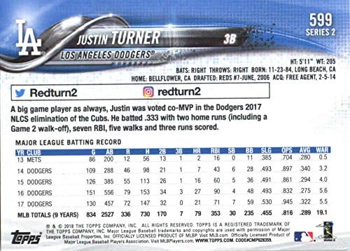 2018 Topps Sorozat 2599 Justin Turner Los Angeles Dodgers Baseball Kártya - GOTBASEBALLCARDS