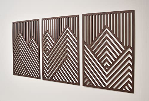 Fa Wall Art Hegyek Készlet 3 Geometriai Fa Dekor Panelek (Dió)