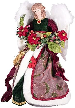 Elegáns, Rózsás, Piros Holly Ruha Angyal 16 colos Dekoratív Fa Topper
