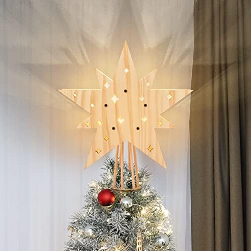 Creawoo Csillag karácsonyfa Topper LED Égő Fa fa tetején a Kivájt Design Karácsonyi Dekoráció, Világító