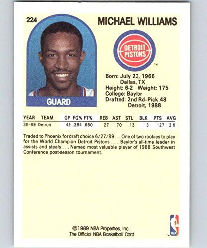 1989-90 Karika Kosárlabda 224 Michael Williams RC Újonc Kártya SP Rövid Nyomtatás Detroit Pistons NBA