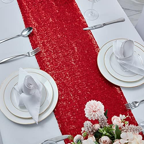 12 x 72 cm Bordó Piros Flitter asztali Futó, Csillogó asztali Futó a Születésnapi Parti Kellékek Dekoráció