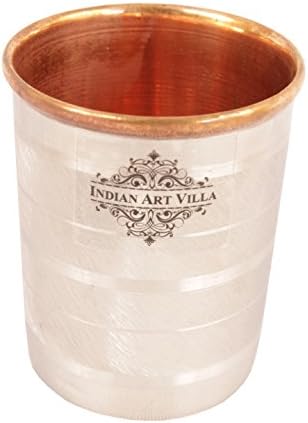 Indiai Művészet Villa Kézzel készített Acél Réz Kancsó Kancsó 44 OZ, 6 Üveg pohár Csésze.